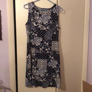 Womens Blue and tan multi print dress
